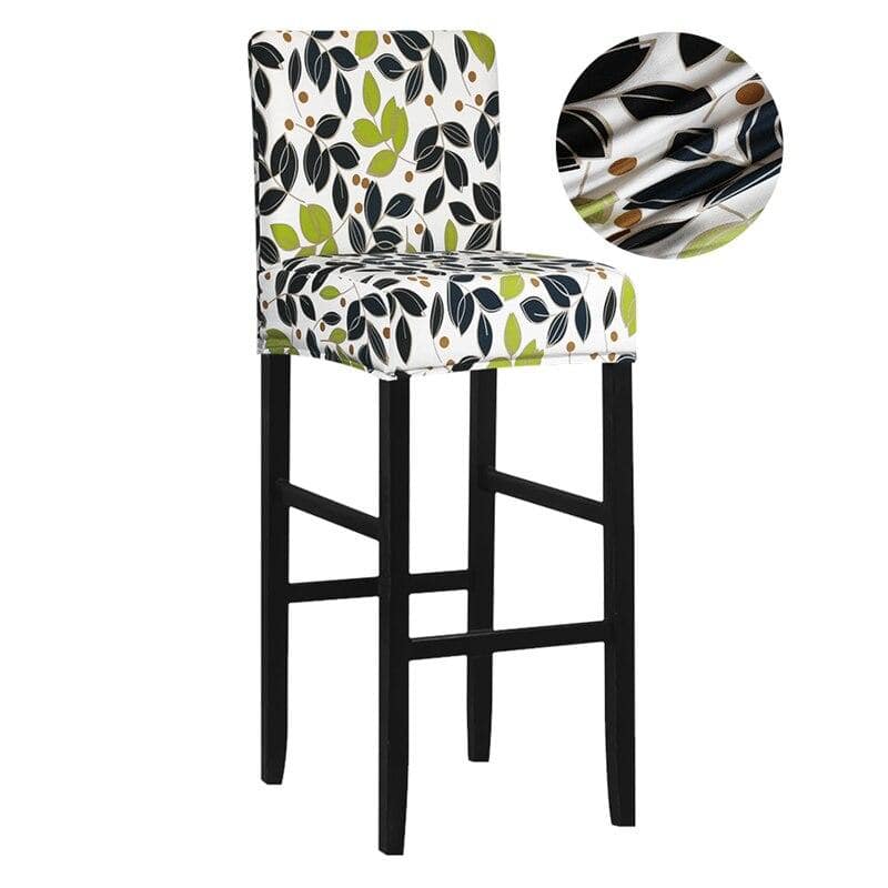 Funda Taburete Bar Blanco Hojas Verdes