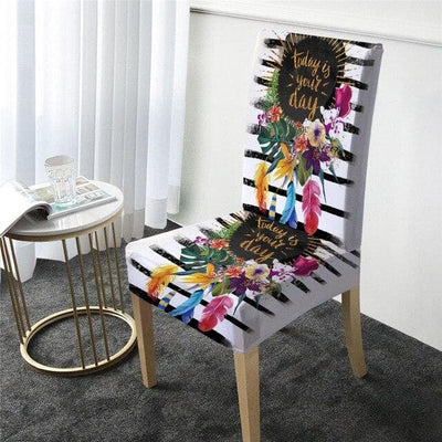 Funda Para Silla Floral Blanca Con Rayas Negras