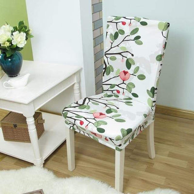 Funda Para Silla Blanca Con Hojas Verdes Y Rosas Liza