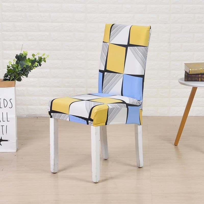 Funda Para Silla Con Diseño De Tablero De Ajedrez Amarillo, Blanco Y Azul