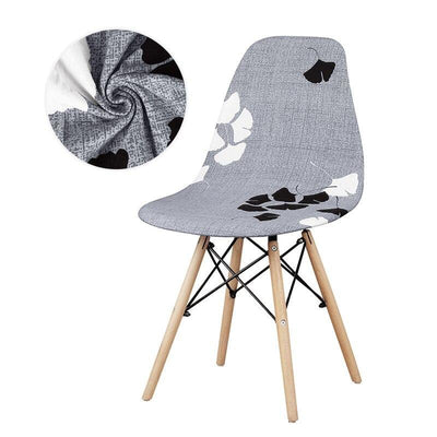 Funda Para Silla Escandinava Gris Con Hojas En Blanco Y Negro