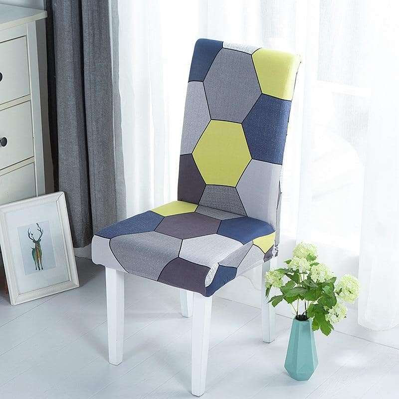 Funda Para Silla Con Estampado Hexagonal Gris, Azul Y Amarillo