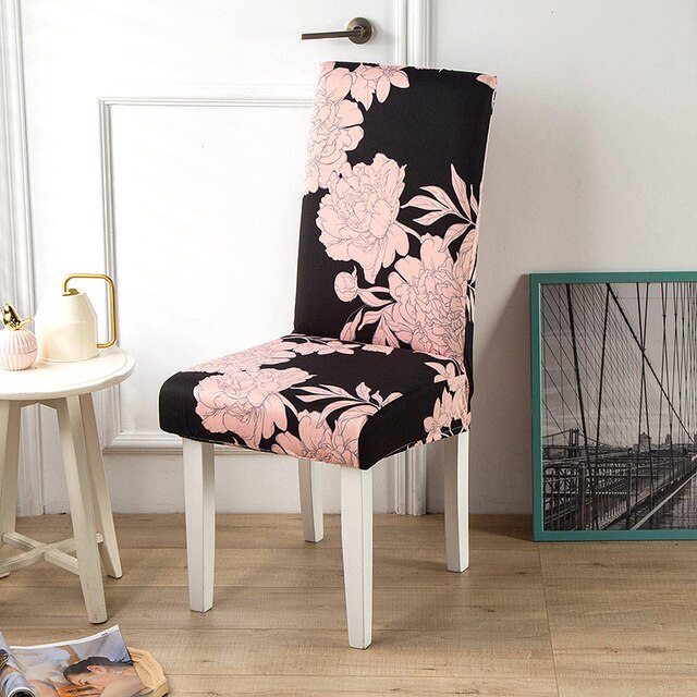 Funda Para Silla Negra Con Flores Rosas