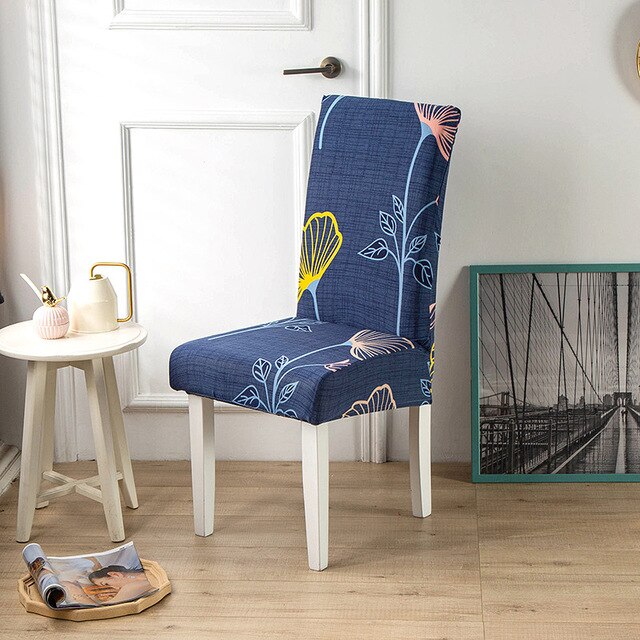 Funda Para Silla Con Estampado De Plantas Azul Oscuro