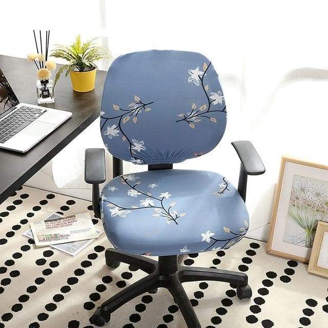 Funda Para Silla De Oficina Azul Con Flores Blancas Oliva