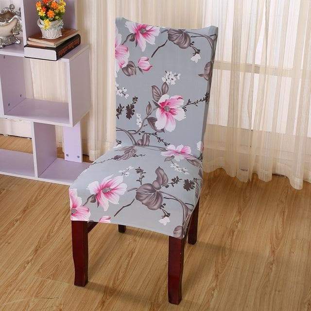 Funda Para Silla Gris Con Flores Rosas