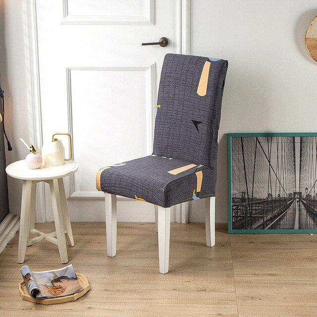 Funda Para Silla Gris Con Estampado Naranja